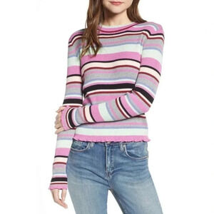 BP Striped Lettuce Edge Hem Long Sleeve Sweater Size XS NWT
